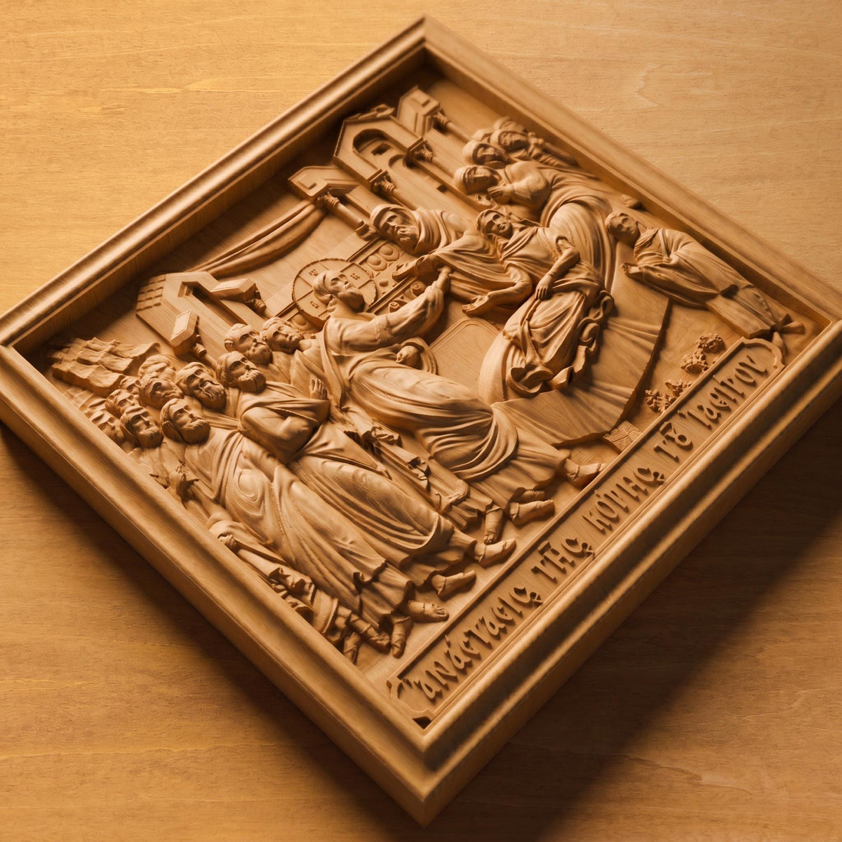 Jesus Raising the Daughter of Jairus Wooden Carved Handmade Christian Icon | Byzantine Greek Orthodox Home Art Decor
