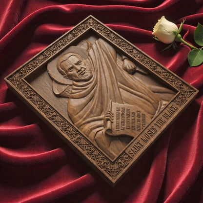 Saint Moses the Black Wooden Carved Handmade Christian Icon Patron Saint of Africa and non-violence Flat Side Brown Oak Cretan Holy Carvings
