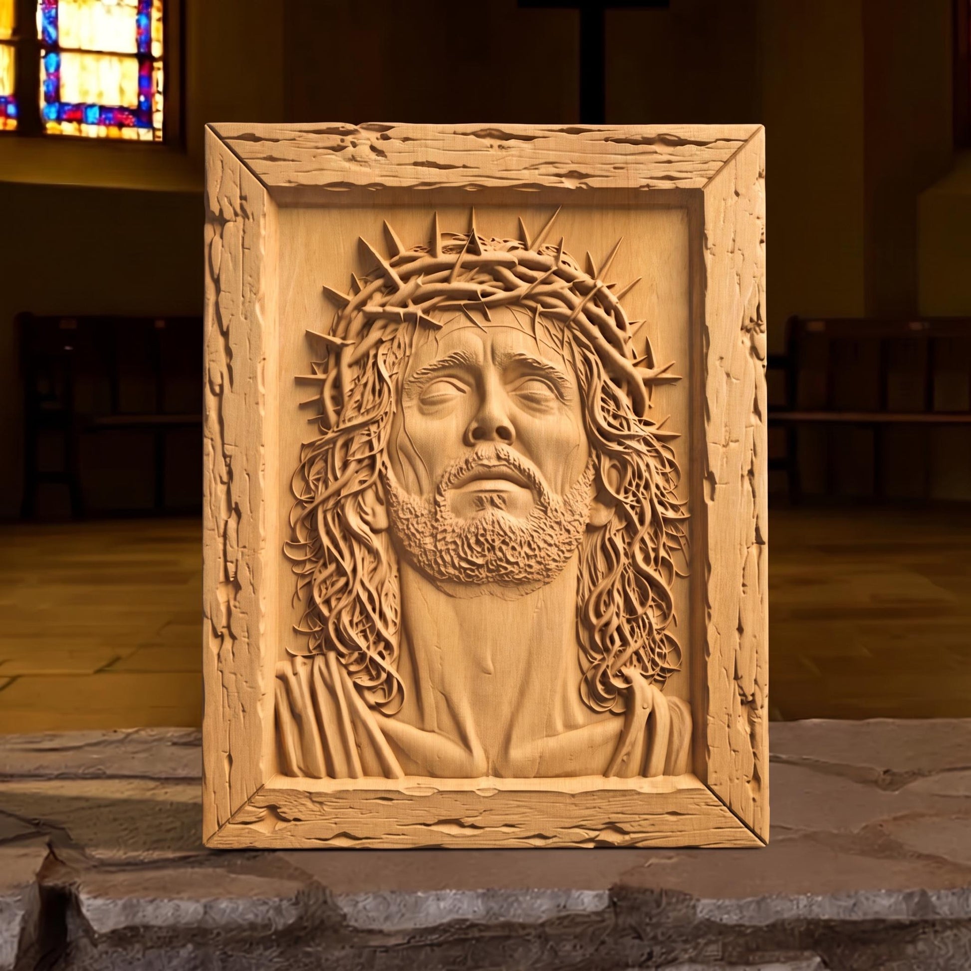 Jesus Christ Looking Up Wooden Carved Handmade Christian Icon  Byzantine Greek Orthodox Home Art Decor Cretan Holy Carvings