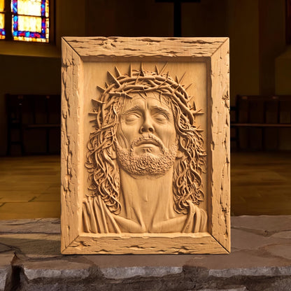 Jesus Christ Looking Up Wooden Carved Handmade Christian Icon  Byzantine Greek Orthodox Home Art Decor Cretan Holy Carvings