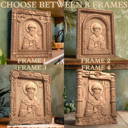 Άγιος Σπυρίδωνας Ξυλόγλυπτη Εικόνα.