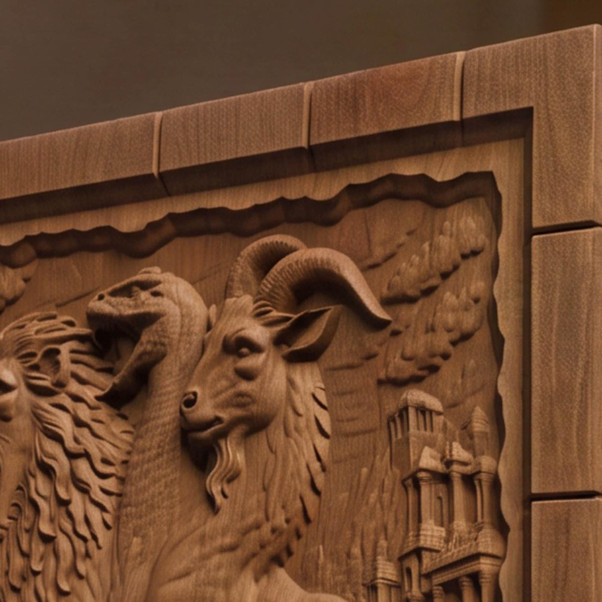 Chimera the Mythical Beast from Ancient Greek Mythology 3D Wooden Bas Relief Panel Art Sculptural Gift Idea Cretan Holy Carvings
