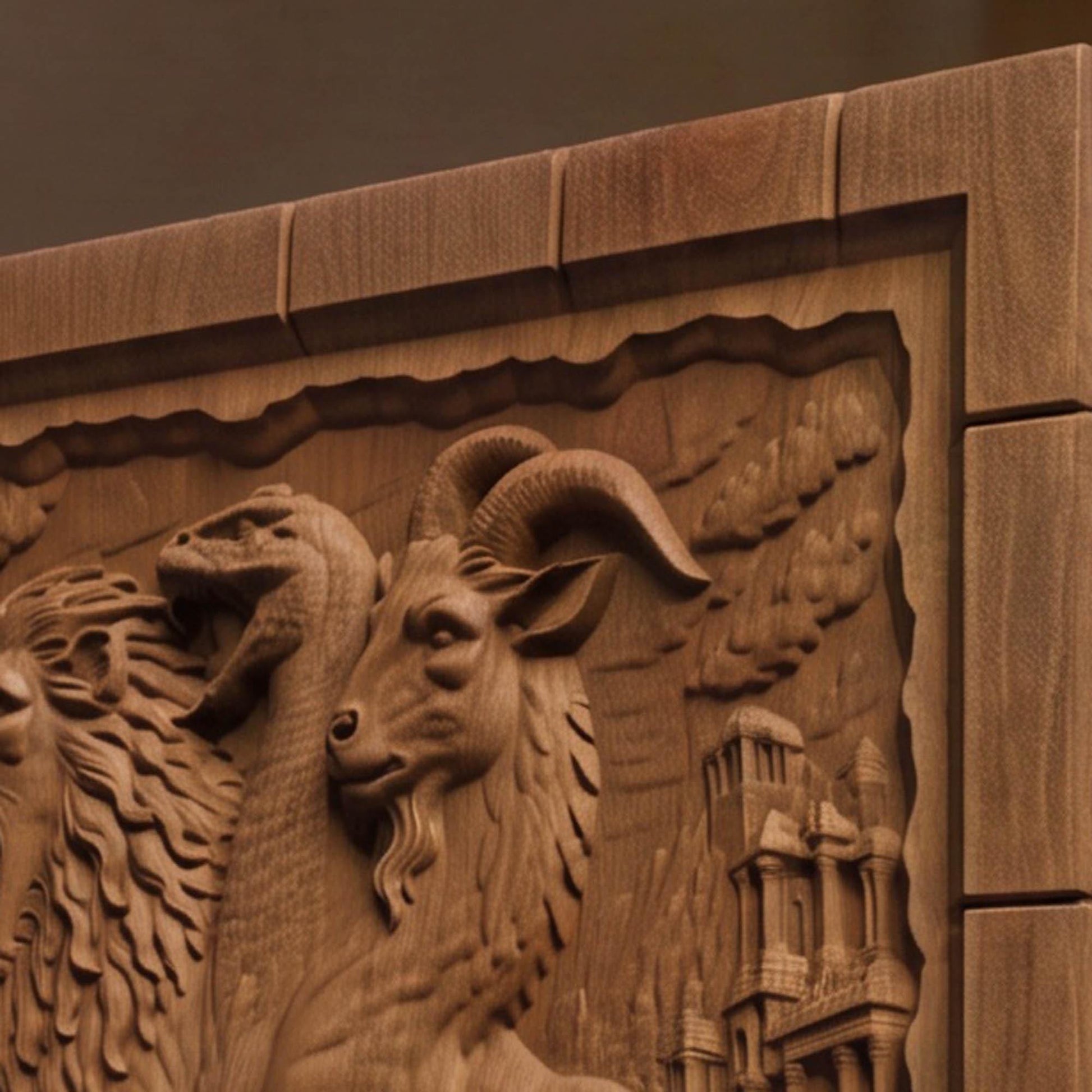 Chimera the Mythical Beast from Ancient Greek Mythology 3D Wooden Bas Relief Panel Art Sculptural Gift Idea Cretan Holy Carvings