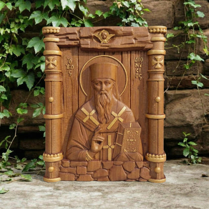 Saint Dionysios of Zakynthos Wooden Carved Handmade Christian Icon. Byzantine Greek Orthodox Home Decor.