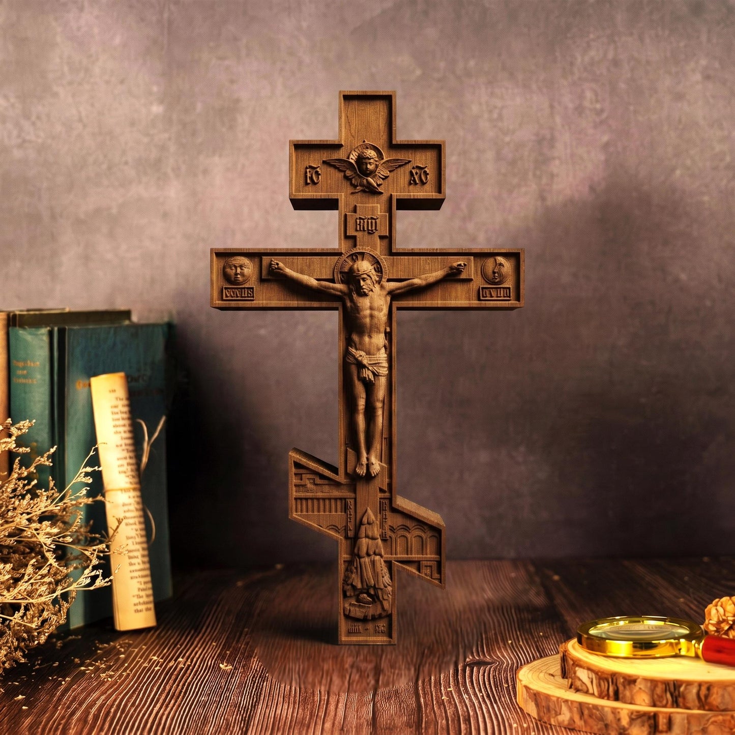 Hand Carved Cross No 6 | Wood Byzantine Greek Christian Wall Art Cretan Holy Carvings