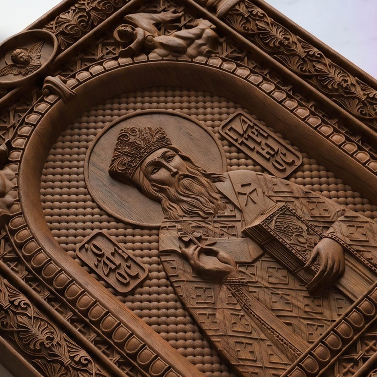 Saint Patrick Patron Saint of Ireland Wooden Carved Handmade Christian Icon | Byzantine Greek Orthodox Home Art Decor