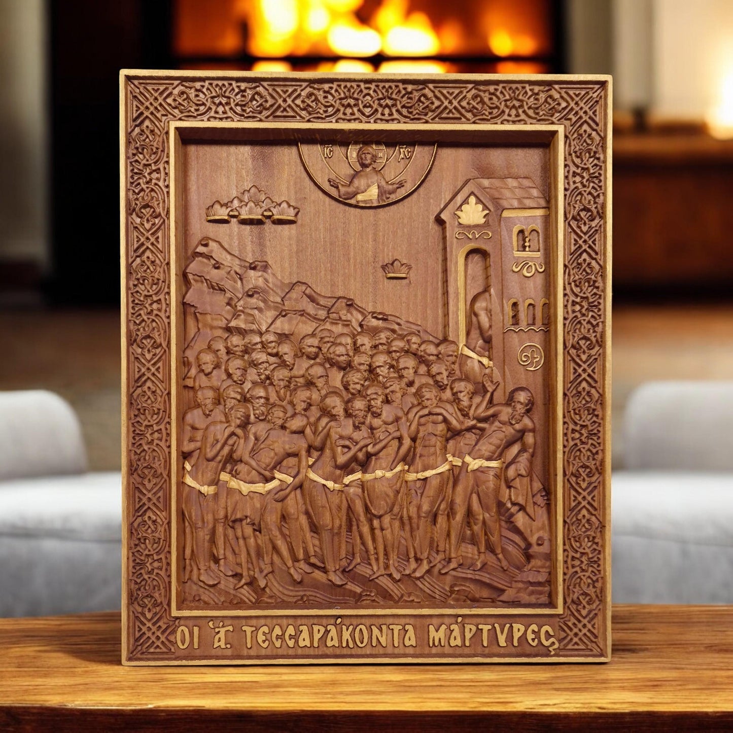 Forty Martyrs of Sebaste Wooden Carved Handmade Christian Icon. Byzantine Greek Orthodox Home Decor.