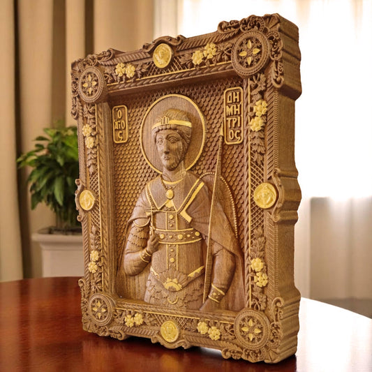 Άγιος Δημήτριος Θεσσαλονίκης Ξυλόγλυπτη Εικόνα.
