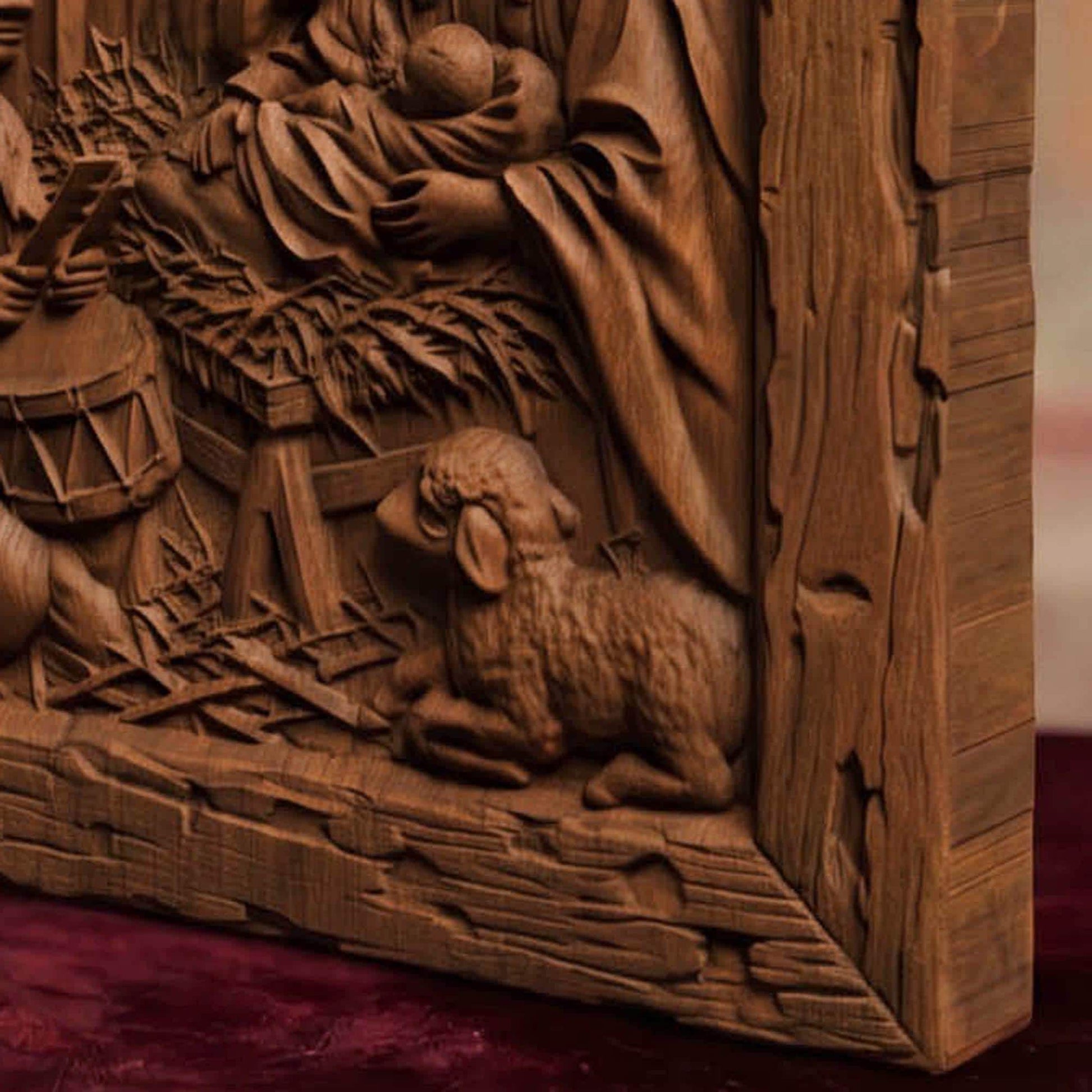 The Birth of Jesus Wooden Carved Handmade Christian Icon  Byzantine Greek Orthodox Home Decor Cretan Holy Carvings