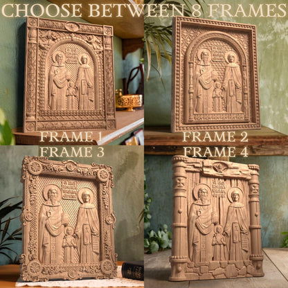 Saints Raphael Nicholas Irene Wooden Carved Handmade Christian Icon. Byzantine Greek Orthodox Home Decor.