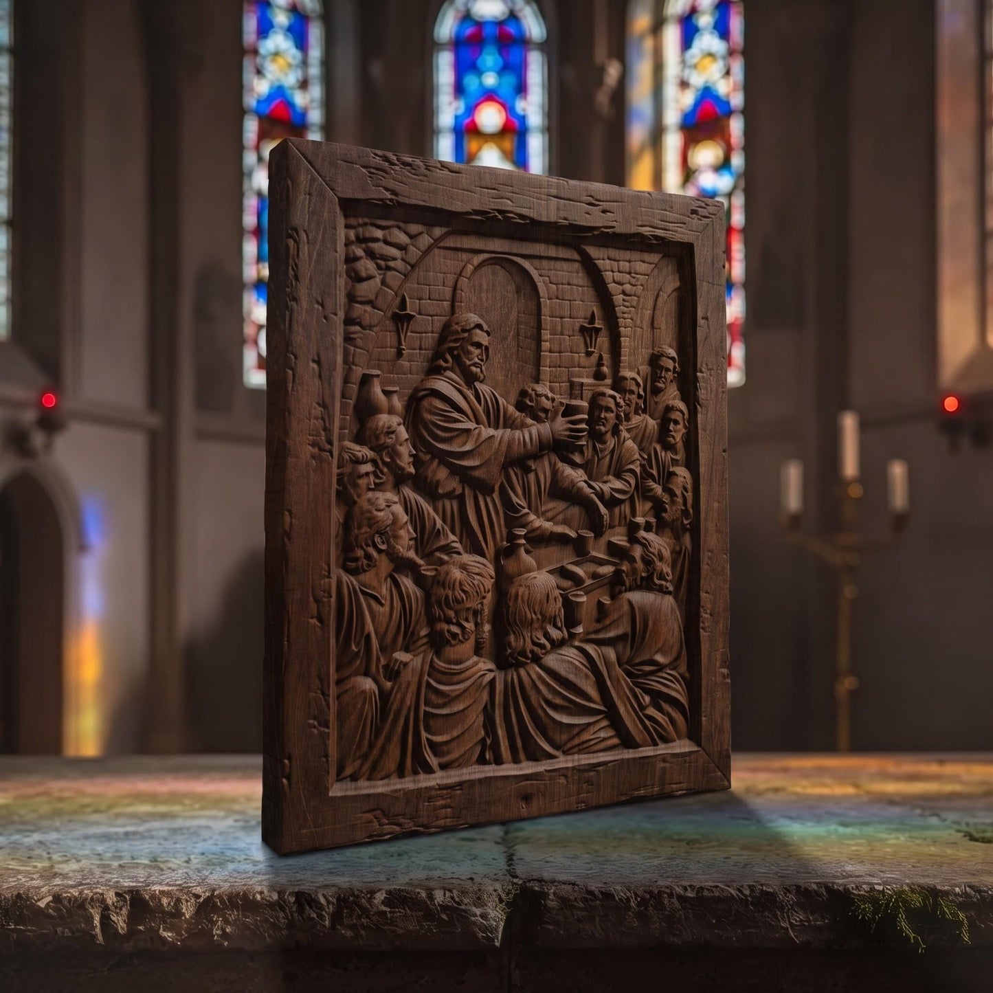 Jesus Christ Blesses the Wine Wooden Carved Handmade Christian Icon  Byzantine Greek Orthodox Home Decor Cretan Holy Carvings