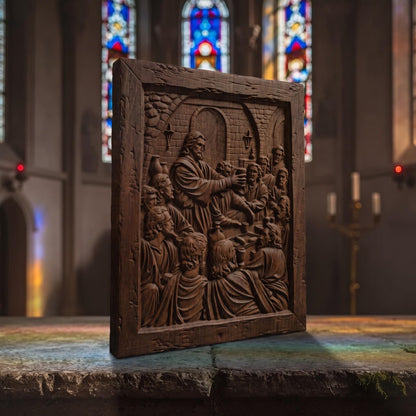 Jesus Christ Blesses the Wine Wooden Carved Handmade Christian Icon  Byzantine Greek Orthodox Home Decor Cretan Holy Carvings
