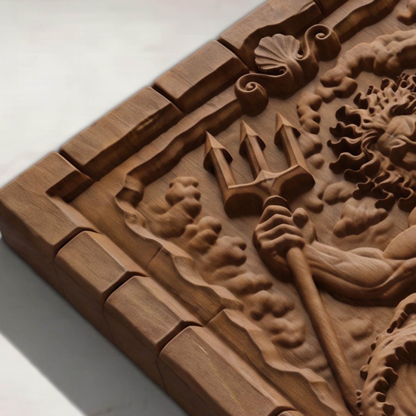 Poseidon Punishes Odysseus from Ancient Greek Mythology 3D Wooden Bas Relief Panel Art Sculptural Gift Idea Cretan Holy Carvings