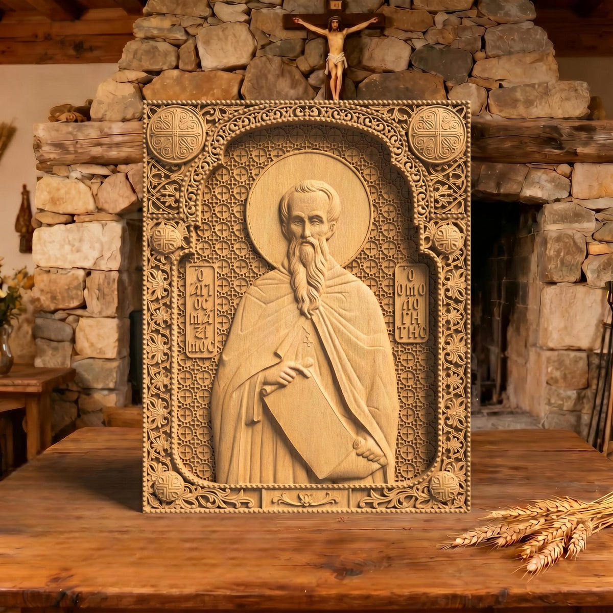 Saint Gregory the Confessor Wooden Carved Handmade Christian Icon | Byzantine Greek Orthodox Home Art Decor