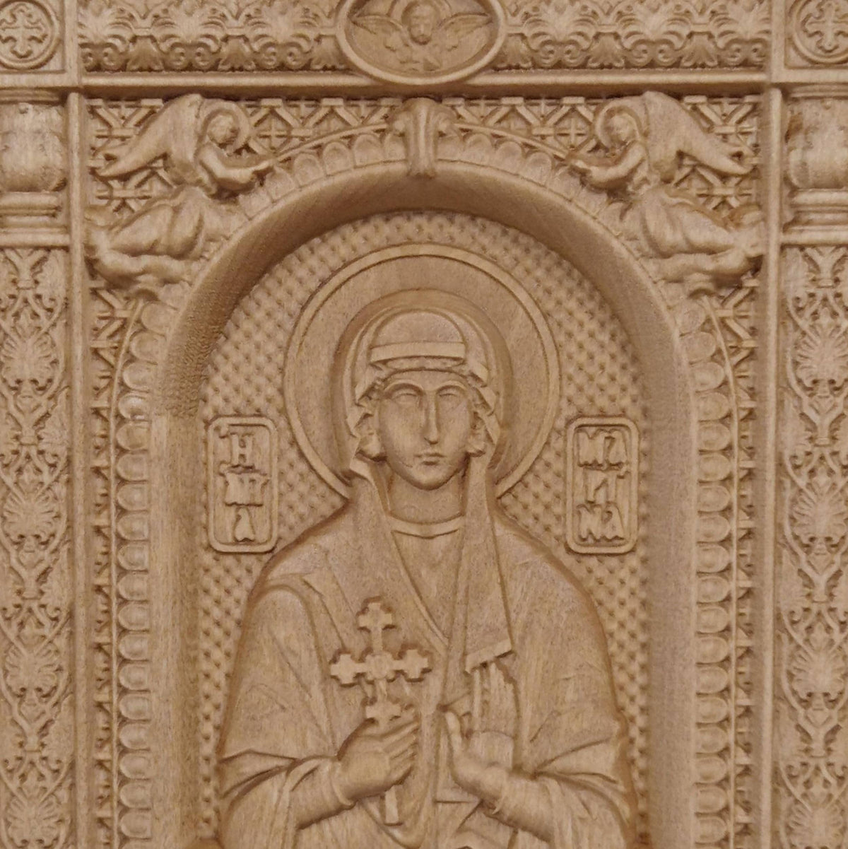 Saint Marina Wooden Carved Handmade Christian Icon. Byzantine Greek Orthodox Home Art Decor.