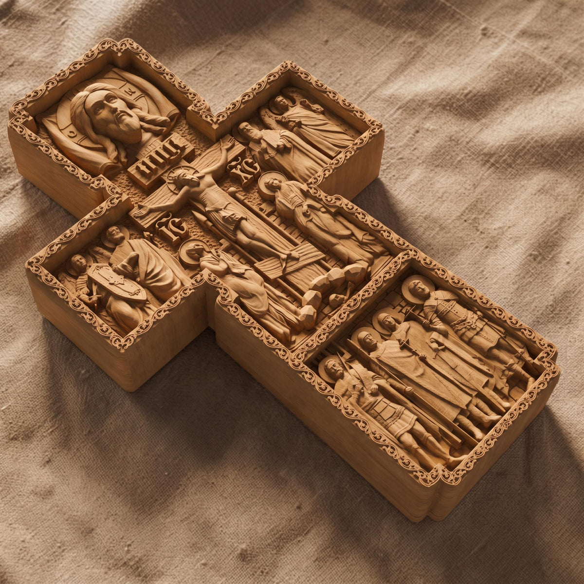 Hand Carved Cross No 15 | Wood Byzantine Greek Christian Wall Art Cretan Holy Carvings