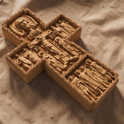 Hand Carved Cross No 15 | Wood Byzantine Greek Christian Wall Art Cretan Holy Carvings