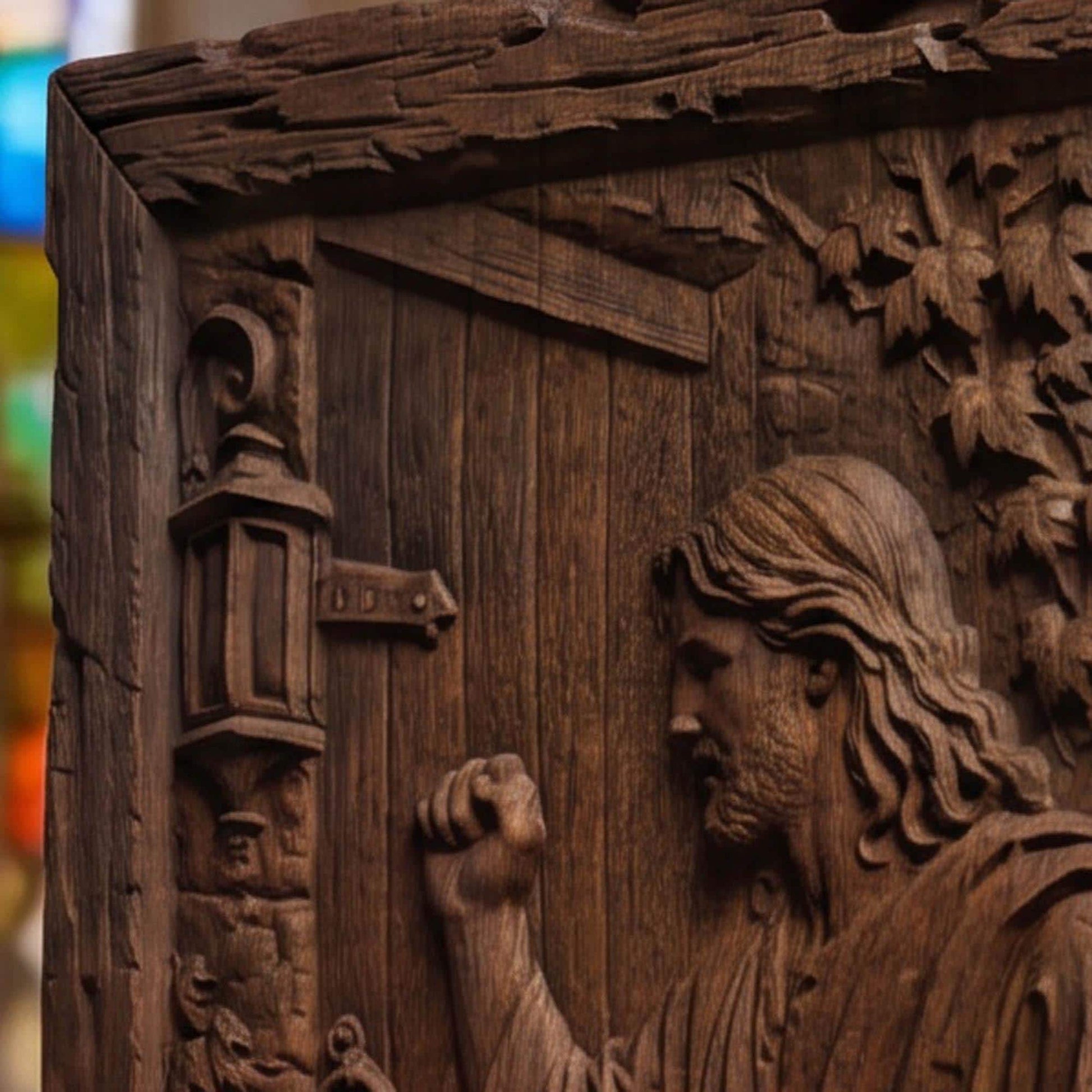 Jesus Christ Stands at the Door and Knocks Wooden Carved Handmade Christian Icon  Byzantine Greek Orthodox Home Decor Cretan Holy Carvings