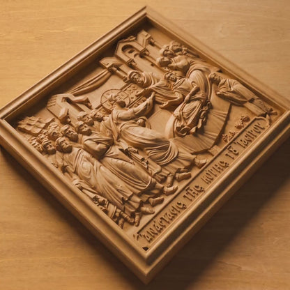 Jesus Raising the Daughter of Jairus Wooden Carved Handmade Christian Icon | Byzantine Greek Orthodox Home Art Decor