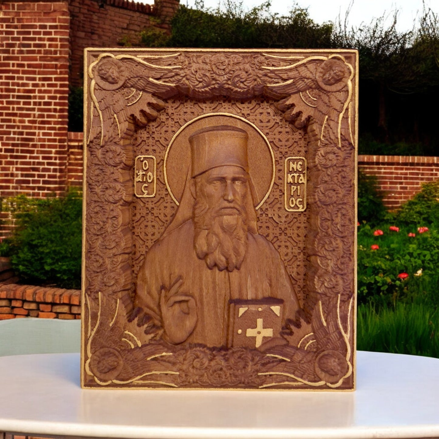 Άγιος Νεκτάριος Αιγίνης Ξυλόγλυπτη Εικόνα.