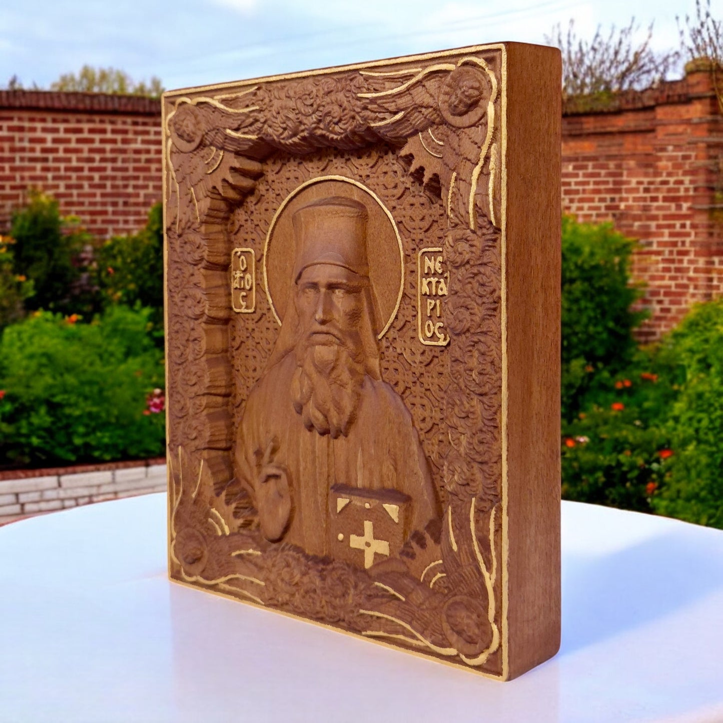 Άγιος Νεκτάριος Αιγίνης Ξυλόγλυπτη Εικόνα.